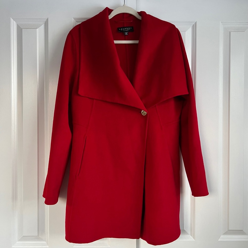 Laundry by Shelli Segal Timeless Glam Red Wool Blend Shawl Collar Coat Size M